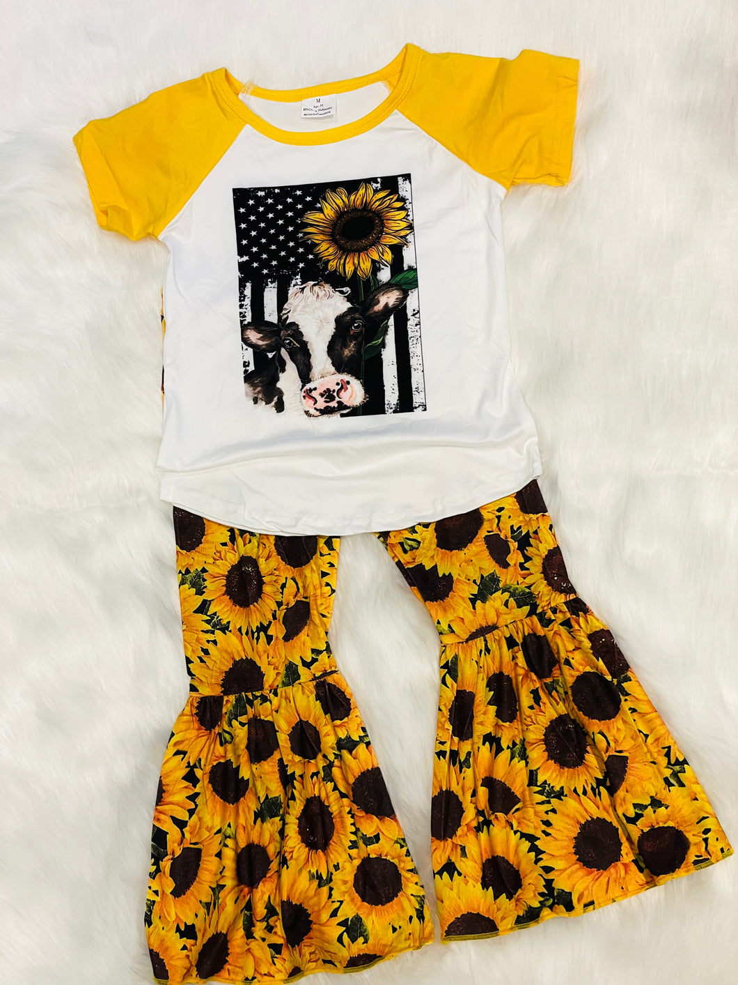 Cow & Sunflower 2 pc Bell Bottom Set