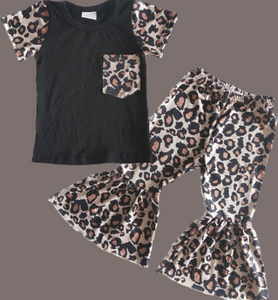 Black & Leopard 2 Pc Bell Pants Set