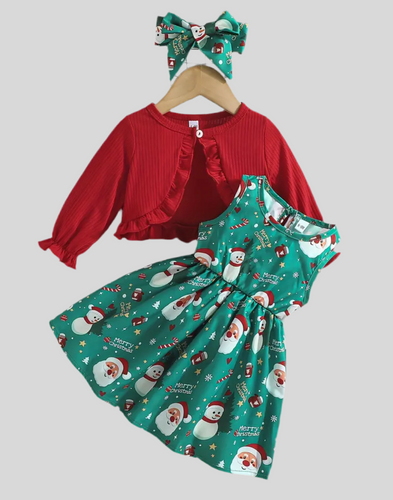 Green & Red Christmas Dress 3pc Set