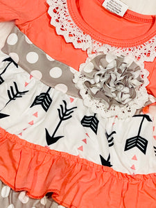 Coral & Gray Dot 2pc Ruffled Set