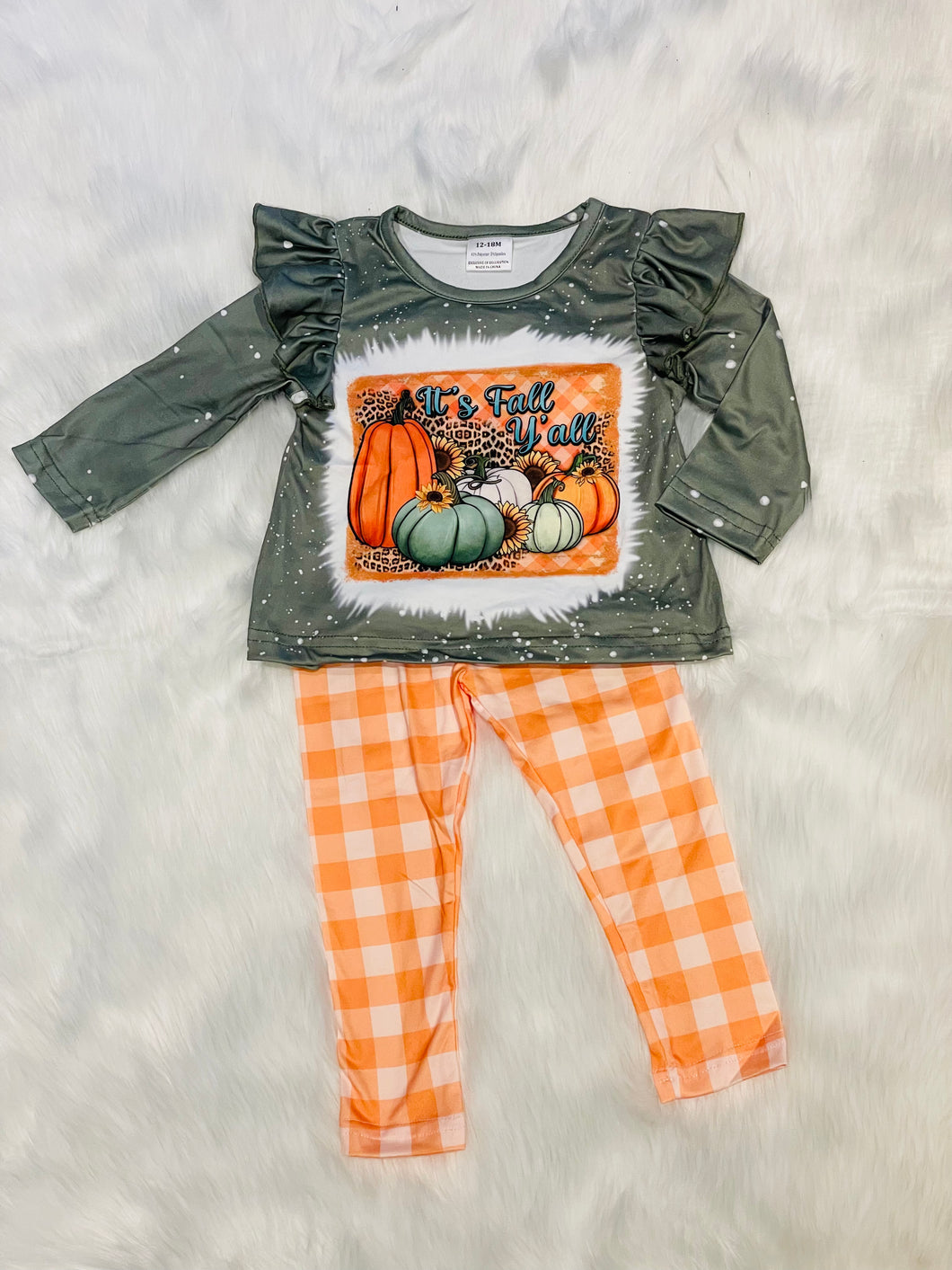 Its Fall Y’all 2pc Sage & Orange Plaid Set