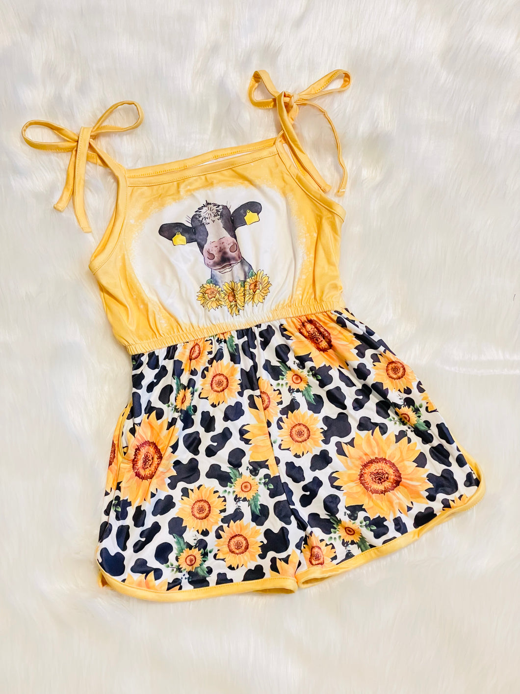 Sunflower & Cow Print Romper