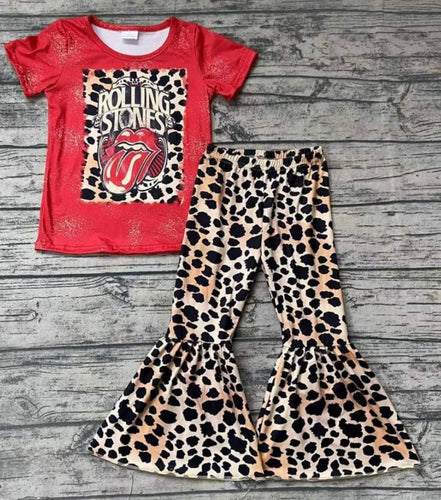 Red & Leopard 2pc Bell/Flare Pant Set