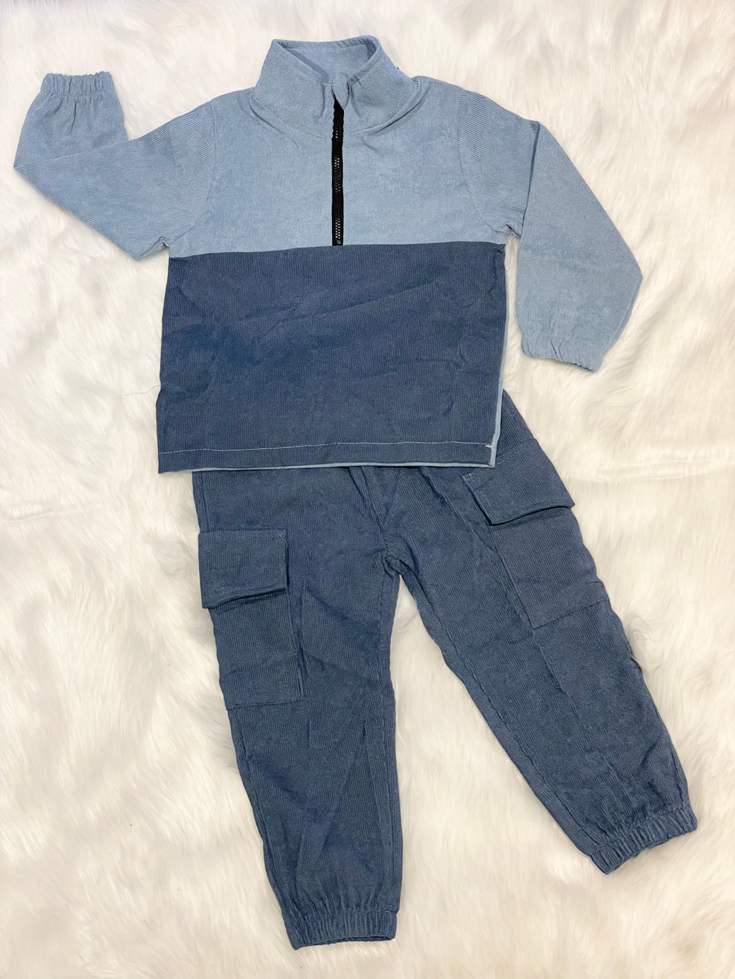 2pc Soft Corduroy Pull Over/Half Zipper Set