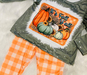 Its Fall Y’all 2pc Sage & Orange Plaid Set