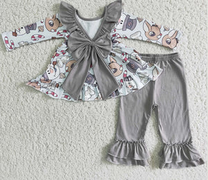 Frosty & Rudolph 2pc Ruffled Set