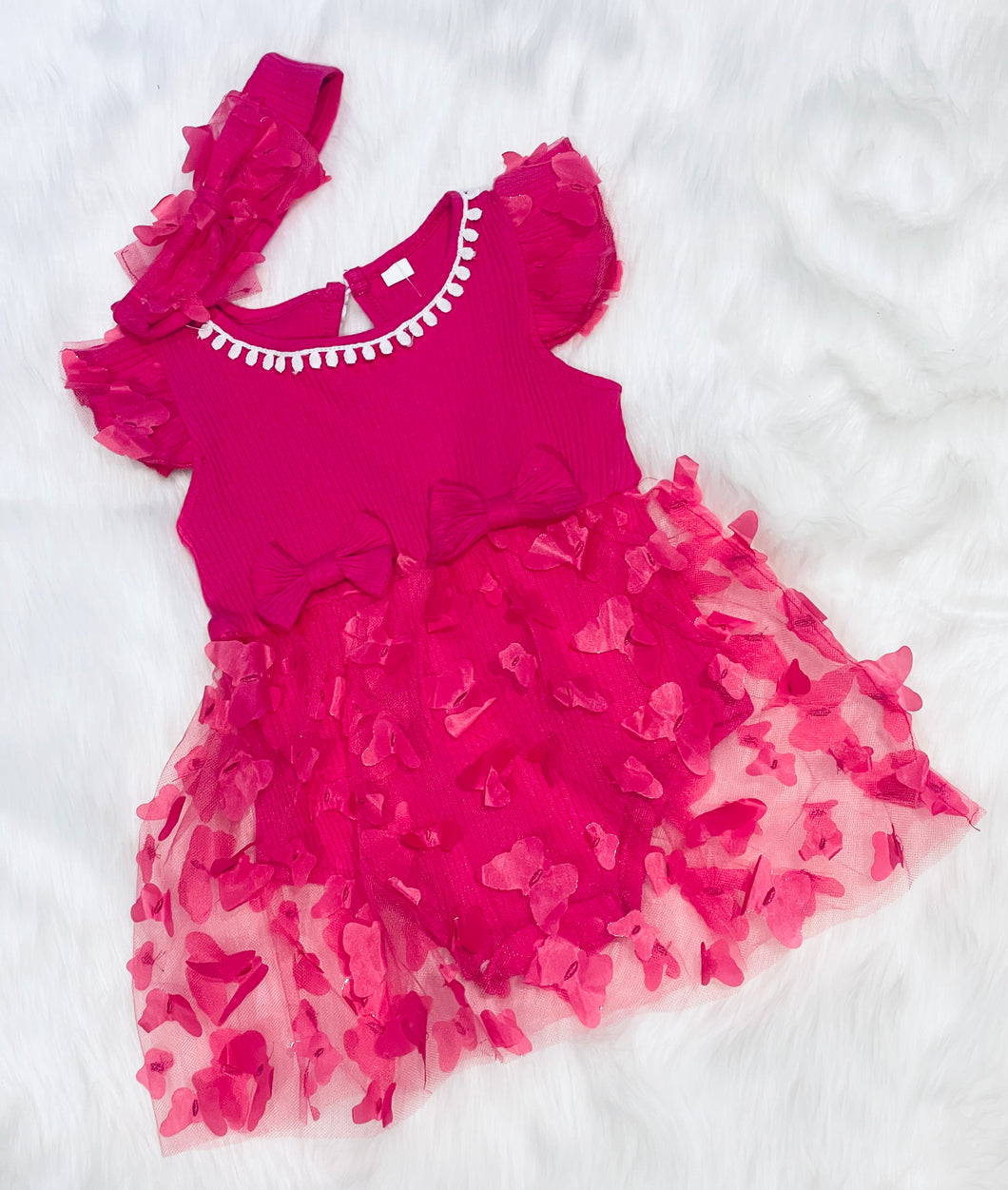 Romper Dress With Butterfly Netting & Matching Headband Bow