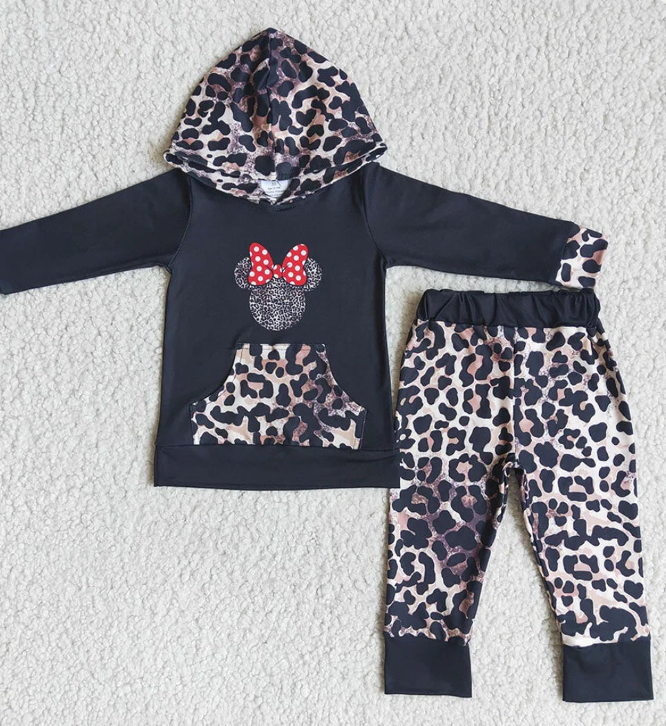 Black & Leopard 2pc Hoodie Jogger Set