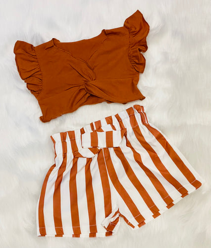 Burnt Orange Crop Twist & Stripe Short Set