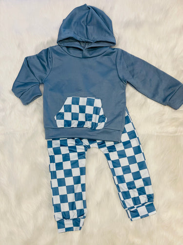 Blue & White Checkered Jogger/Hoodie Set