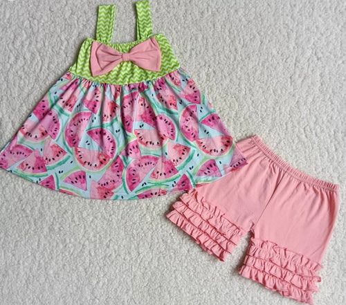 Baby Doll Style Watermelon Ruffled Short Set