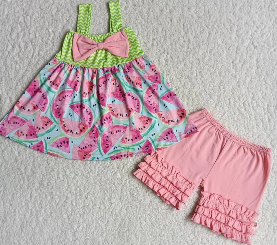 Baby Doll Style Watermelon Ruffled Short Set