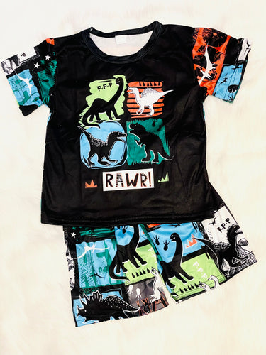 2pc Dinosaur Short Set/ Full Print On Back