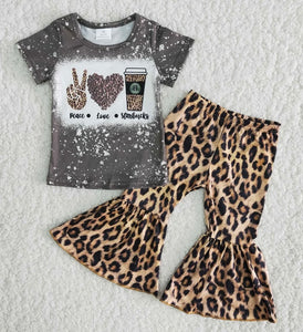 2pc Grey & Leopard Bell Pant Set