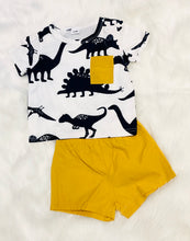 Load image into Gallery viewer, Navy Dinosaur 2pc Short Set With Pocket Shirt