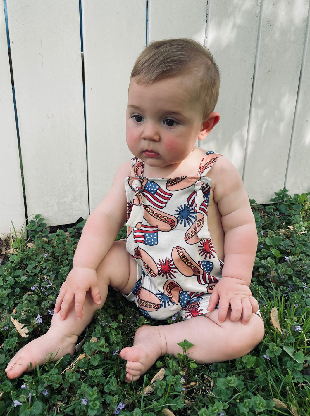 Fourth Of July Unisex Tie Knot Romper/Bibs