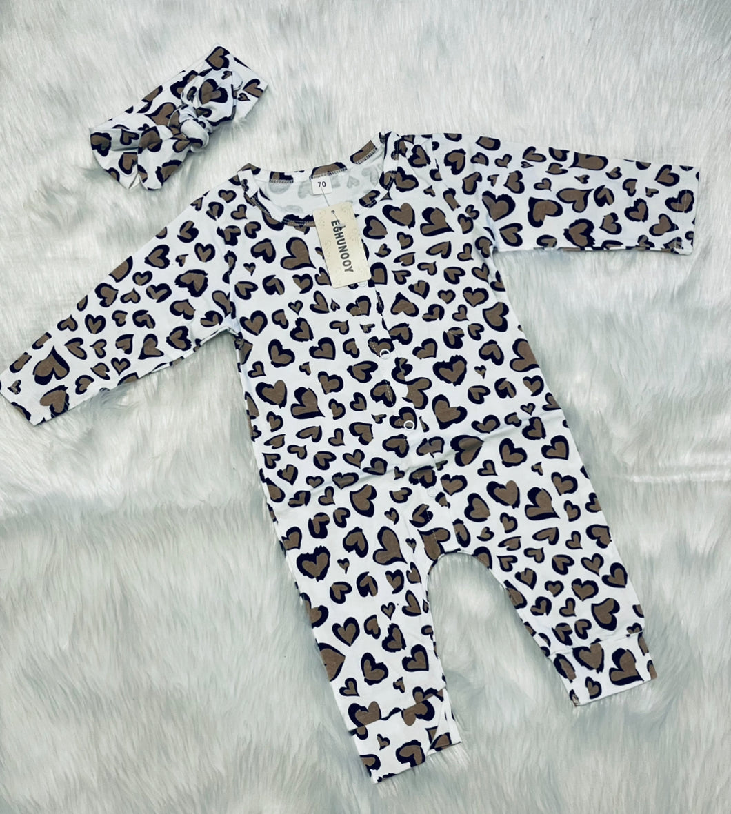 White Leopard 2pc Romper
