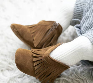 Soft Swade Fringe Boots with Zipper Side