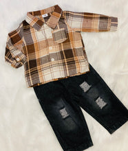 Load image into Gallery viewer, Plaid Flannel/Distressed Jean 2pc Set