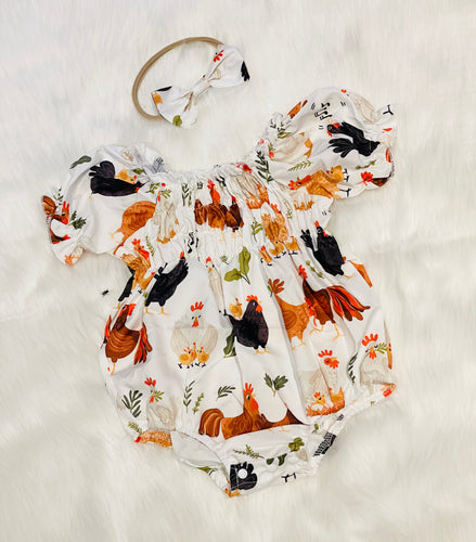 Adorable Chicken Baby Bubble Romper With Headband Bow