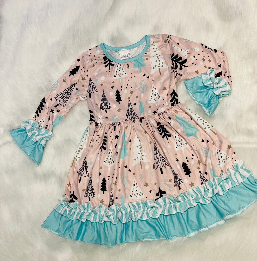 Adorable Cotton Candy Clored/Striped Ruffle Christmas Dress