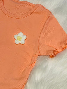 2pc Knitted Flower Ribbed Short Set