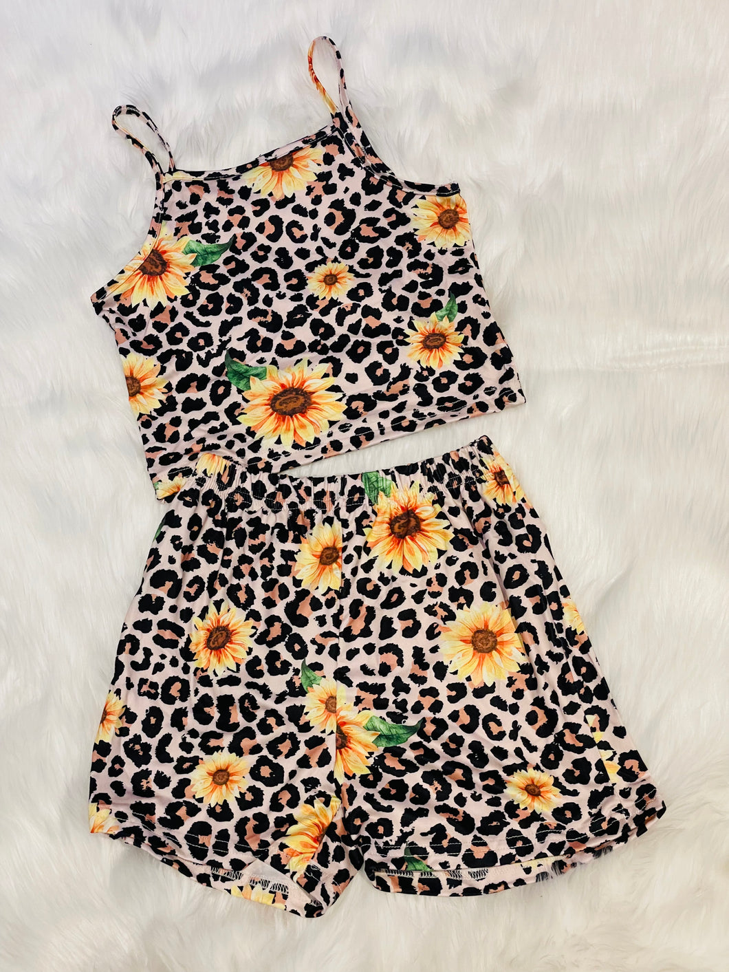 Sunflower & Leopard 2pc Crop/Short Set