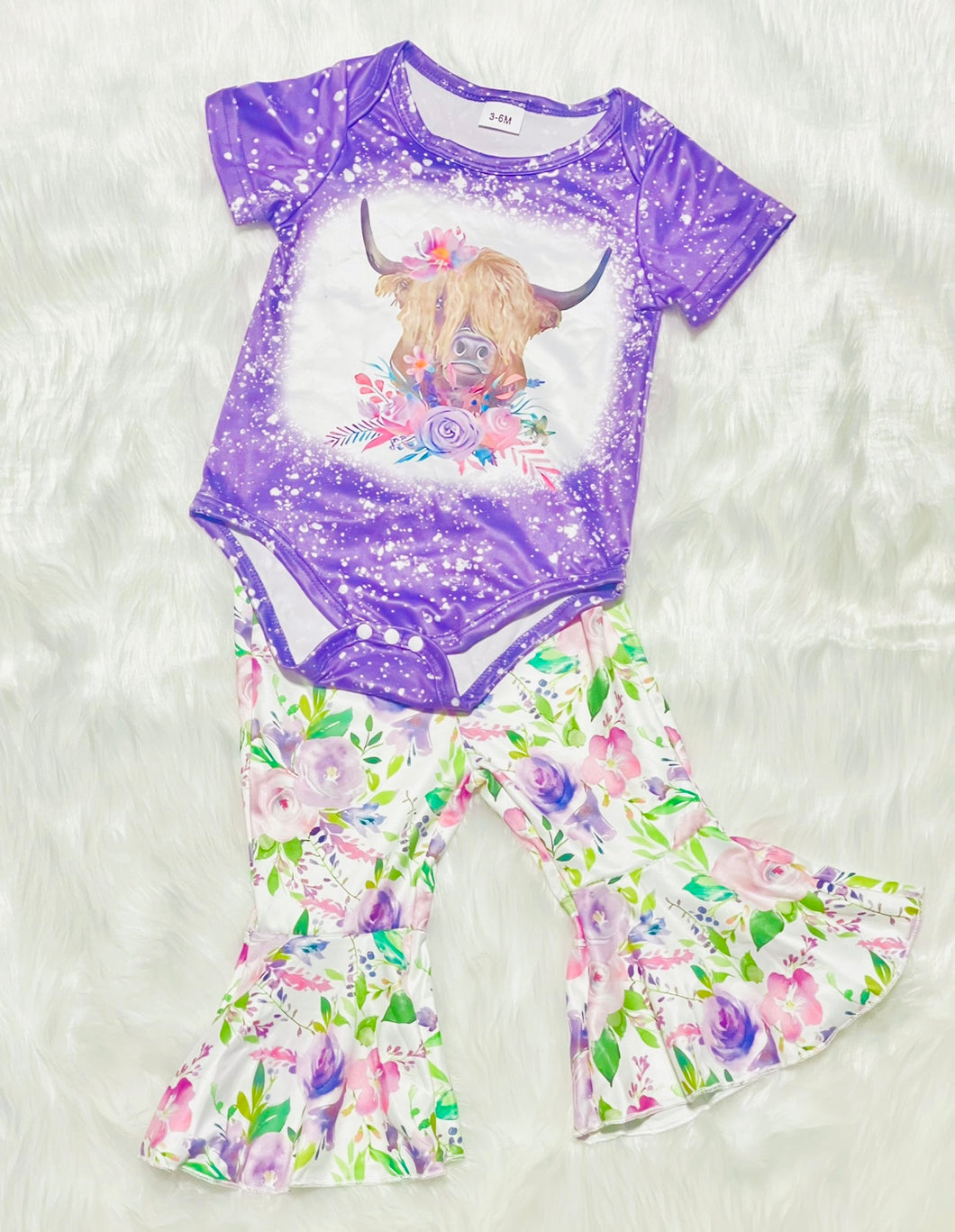 Highland Heifer Lavender Floral 2pc Flare Pant Set