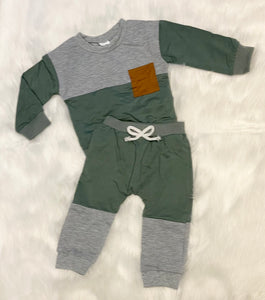 Boys Olive & Gray 2pc Sweatsuit