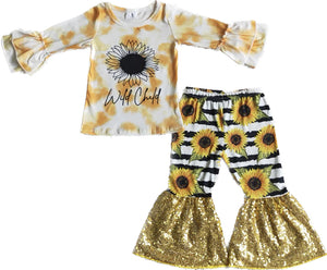 Wild Child Sunflower 2pc Sequin Bell Pant Set