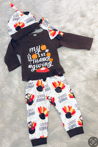 My First Thanksgiving Boy/Girl Set With Headband Bow & Hat