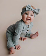 Load image into Gallery viewer, Three Little Tots Baby Ribbed Playsuit with Pocket and matching headband bow