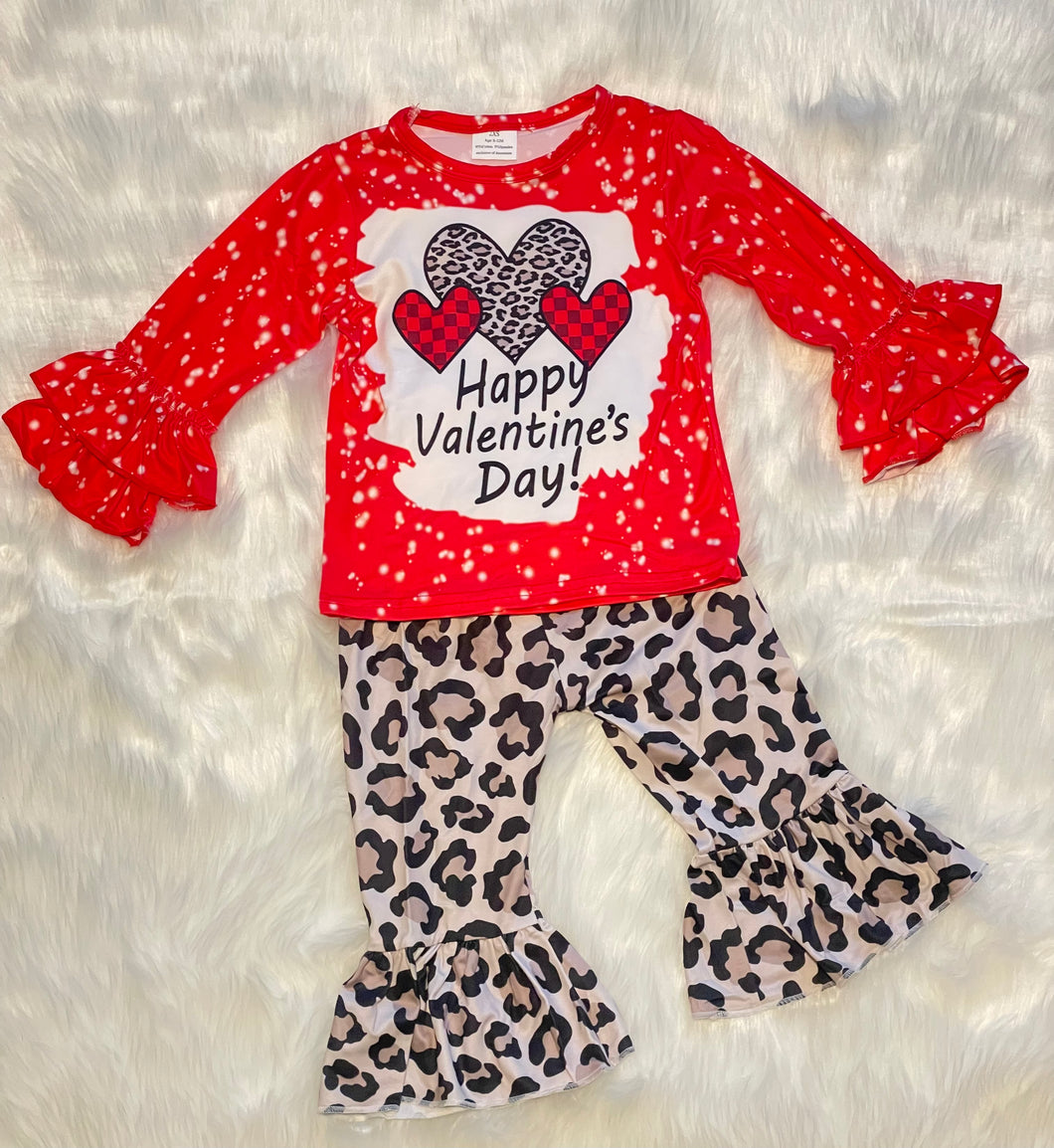 Happy Valentines Day 2 pc Ruffled/Bell Bottom Set