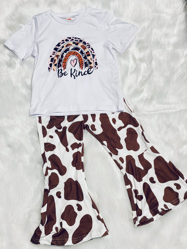 Be Kind Boho/Cow Print 2pc Bell Bottom Set