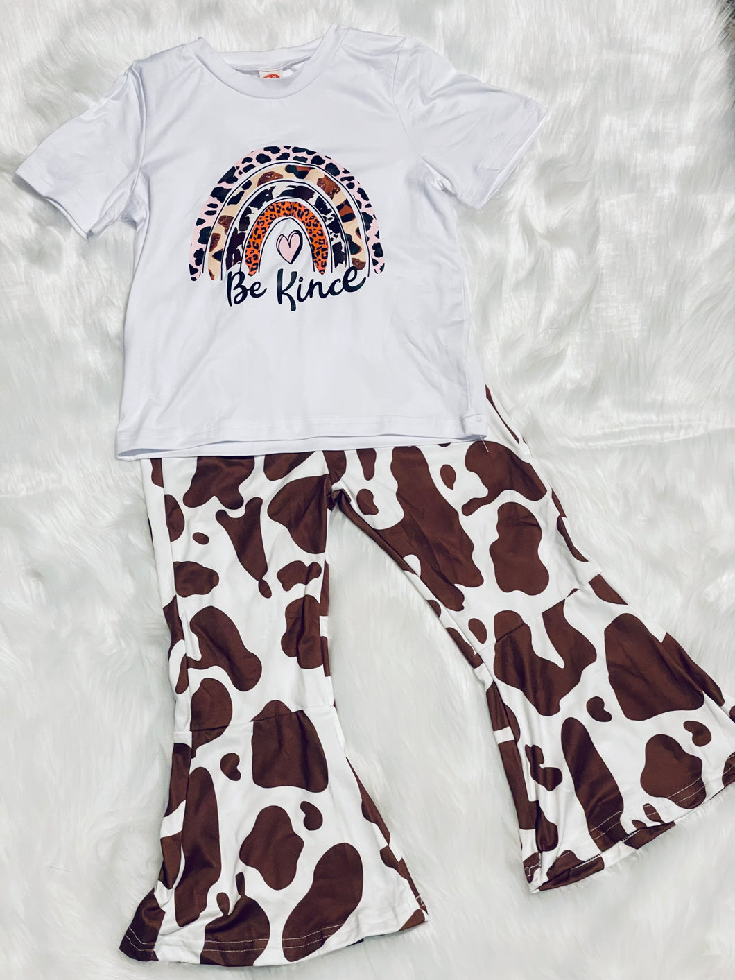 Be Kind Boho/Cow Print 2pc Bell Bottom Set