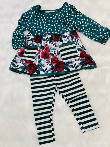 🎈SALE🎈Green & Rose Floral/Stripped 2pc Set