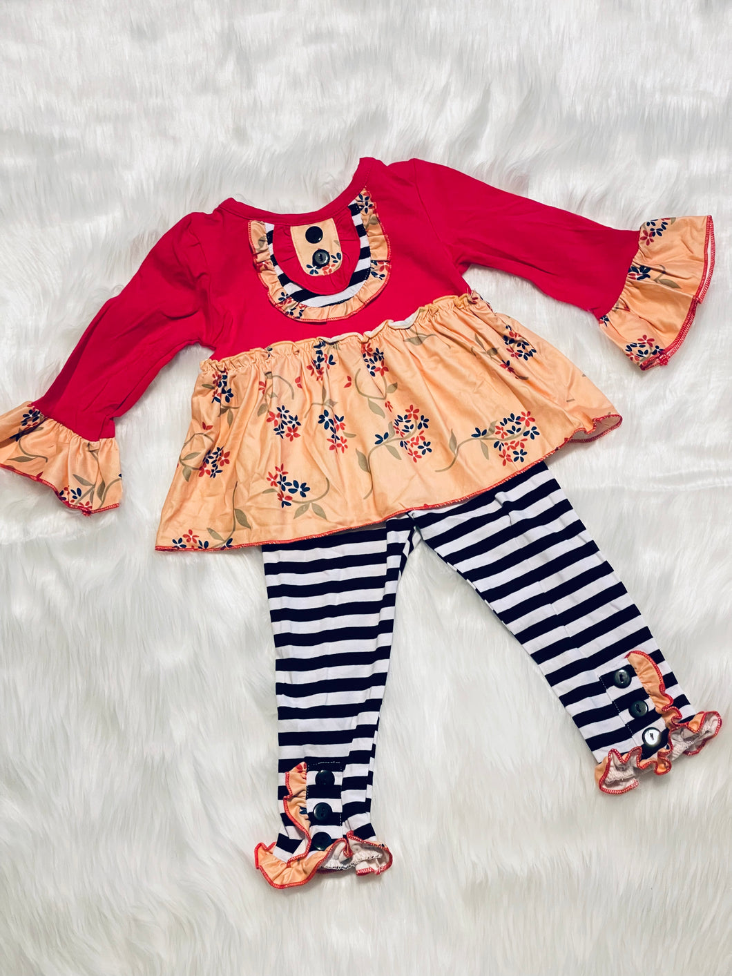 🎈SALE🎈Red & Mustard Striped Floral Ruffled 2pc set