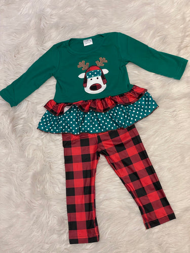 Reindeer Plaid/Ruffle 2pc Set