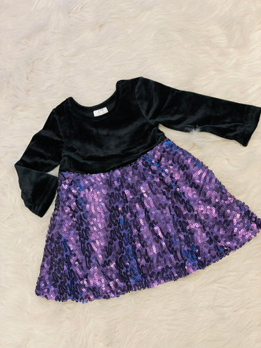 Velour & Purple Sequence Twirl Dress