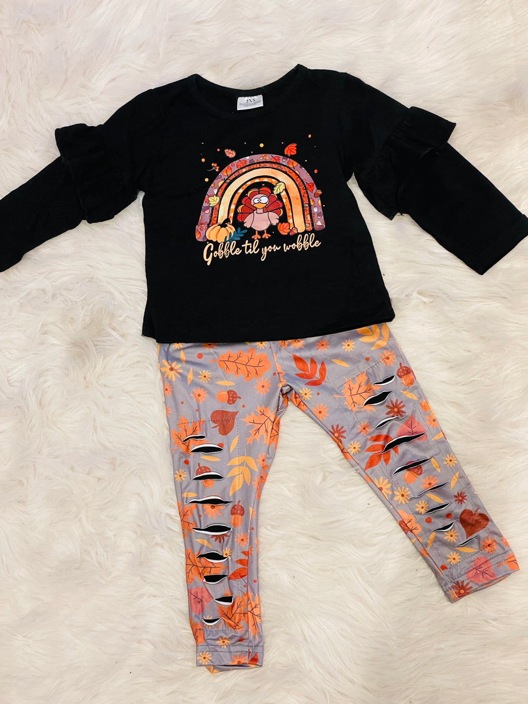 Gobble til you Wobble 2 pc Distressed pant set