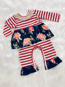 🎈SALE🎈Striped Floral Ruffle Romper