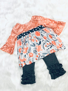 Peach & Gray Floral 2pc Set