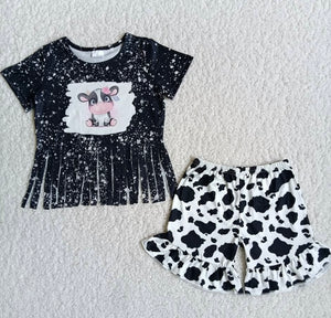 Adorable 2pc Cow Ruffle Short Set