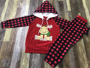 Boys Christmas Moose Plaid 2 pc set