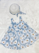 Load image into Gallery viewer, 🎈SALE🎈Slate Blue &amp; Daisies Sundress with Hat